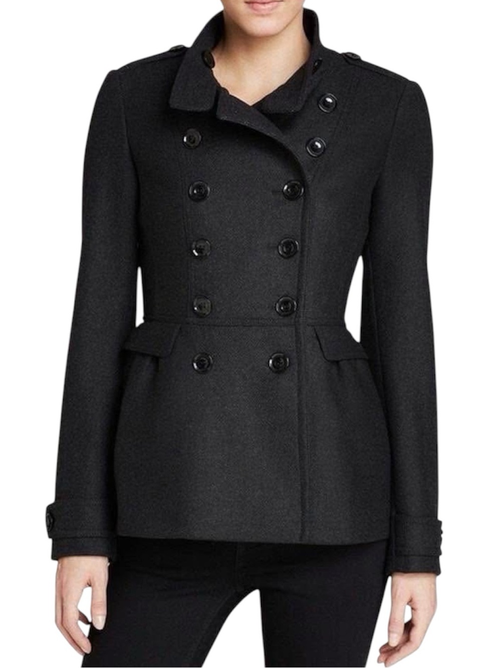 Burberry Adamsleigh Wool Cashmere Peplum Military Coat